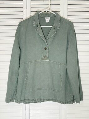Nicole Miller Linen Blend Top Sage Green Long Sleeve Pullover Size M Boho Earthy